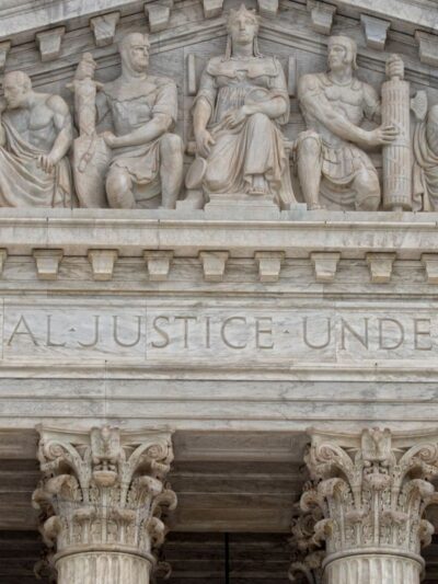 Courthouse facade with words "equal justice under law"