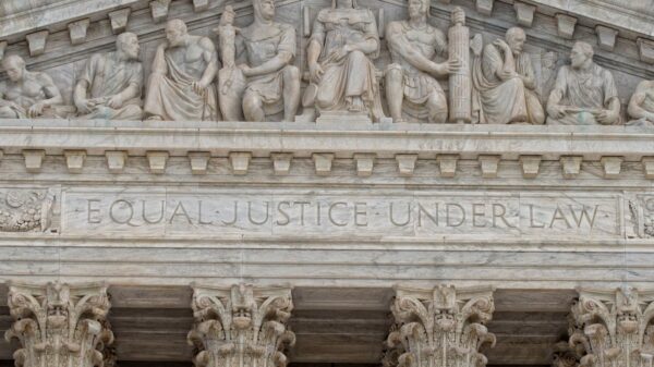 Courthouse facade with words "equal justice under law"