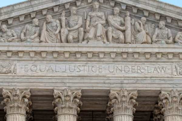 Courthouse facade with words "equal justice under law"