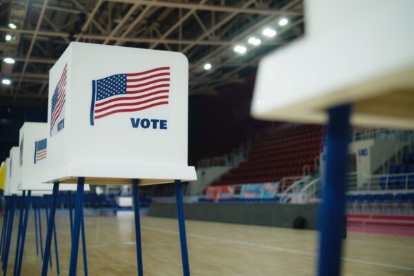 voting booths in auditorium