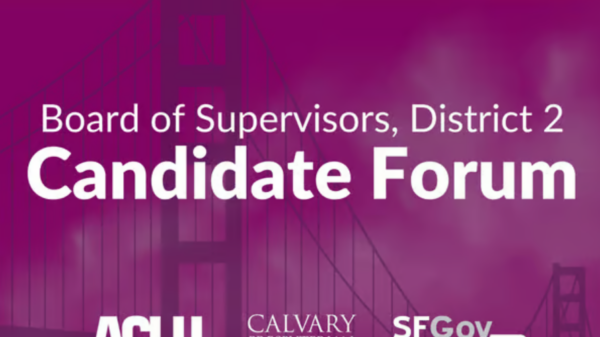 Purple flyer Board of Supervisors, District 2 Candidate Forum with organizational logos