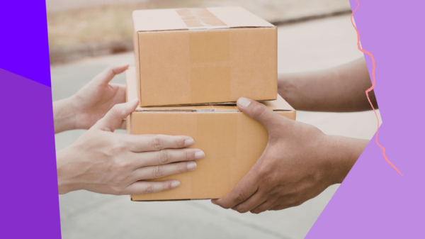 Thumbnail of a person handing another person two packages