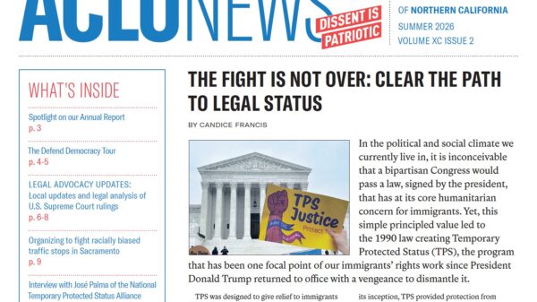 Top half of the front page of the Summer 2026 issue of the ACLU News