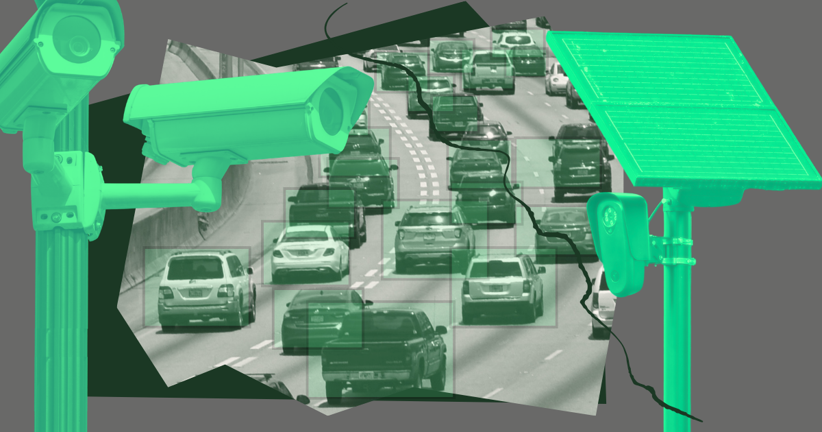 Flock Cameras surveilling cars on highway.